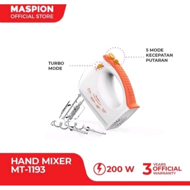Hand Mixer MASPION MT-1193 Turbo Spead 5