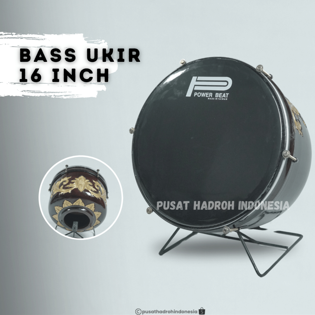 Bass Hadroh Ukir Jepara Motif Ukir Ukuran 16 inch Bass Rebana Qasidah Bas Banjari Terbangan Bass Mar