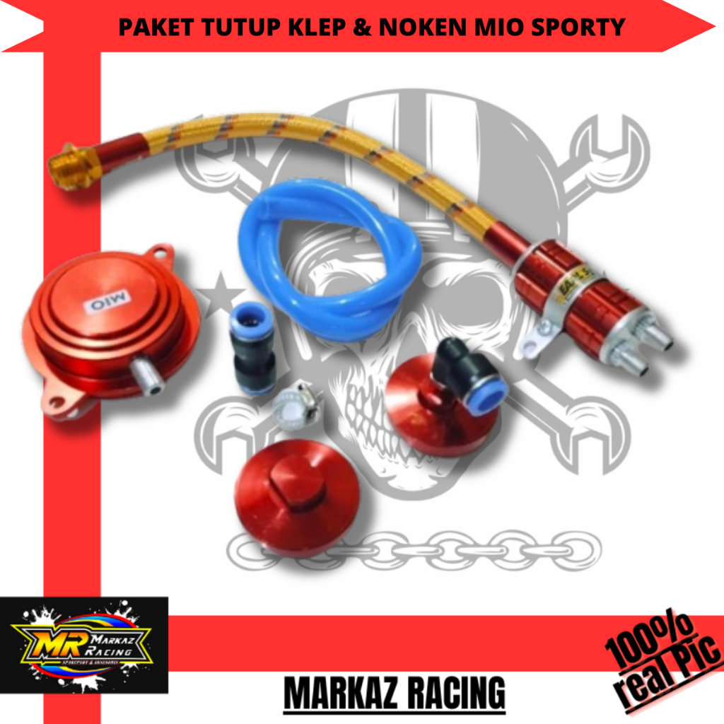 Tutup Klep Mio Sporty CNC Set Tutup Noken Mio Fitting Selang 50 cm Dan Tutup Oli Hawa Satu Paket