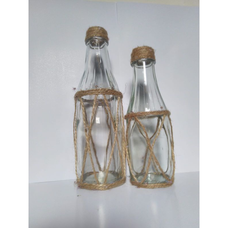 Vas botol kaca tali rami / vas bunga kering / vas hiasan meja