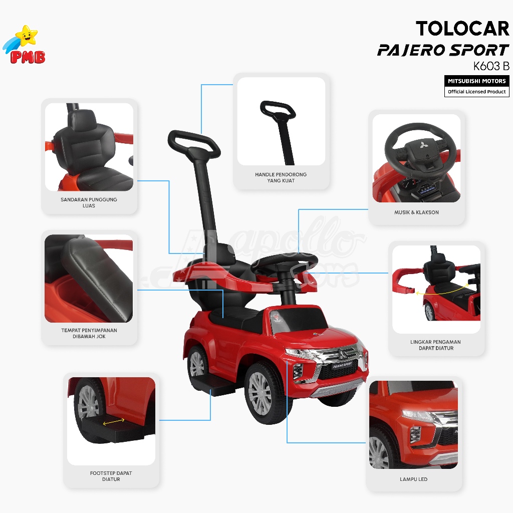 PMB TOLOCAR K603 Pajero ride on ( Mainan Anak Mobil Mobilan Dorong Manual termurah )
