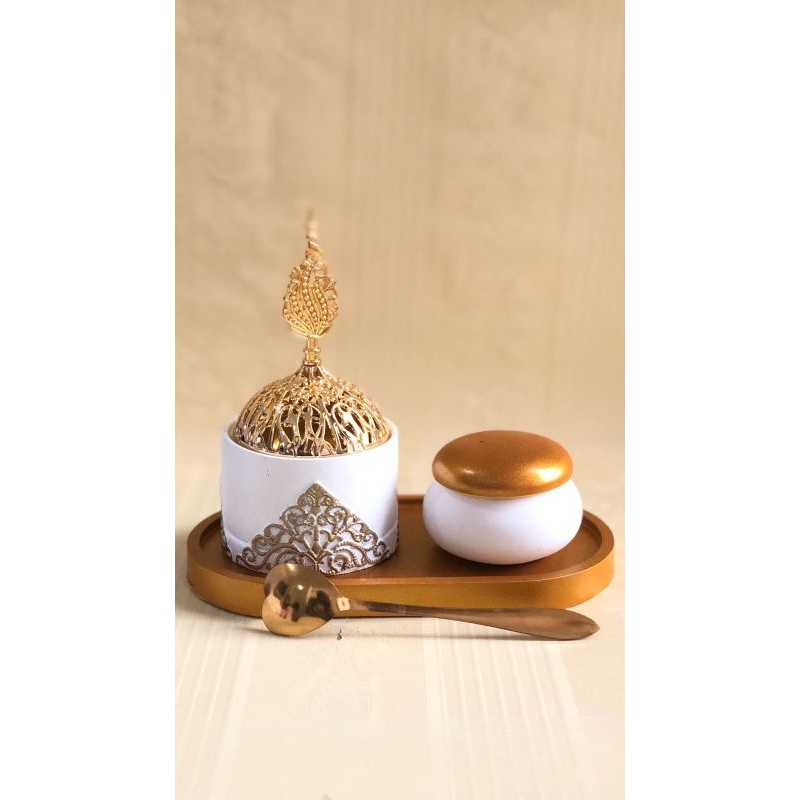NEW MABKHARA SET WHITE GOLD 4IN1 ( TANPA DUPA ) / TEMPAT BAKAR DUPA / TEMPAT DUPA ART / MABKHARA
