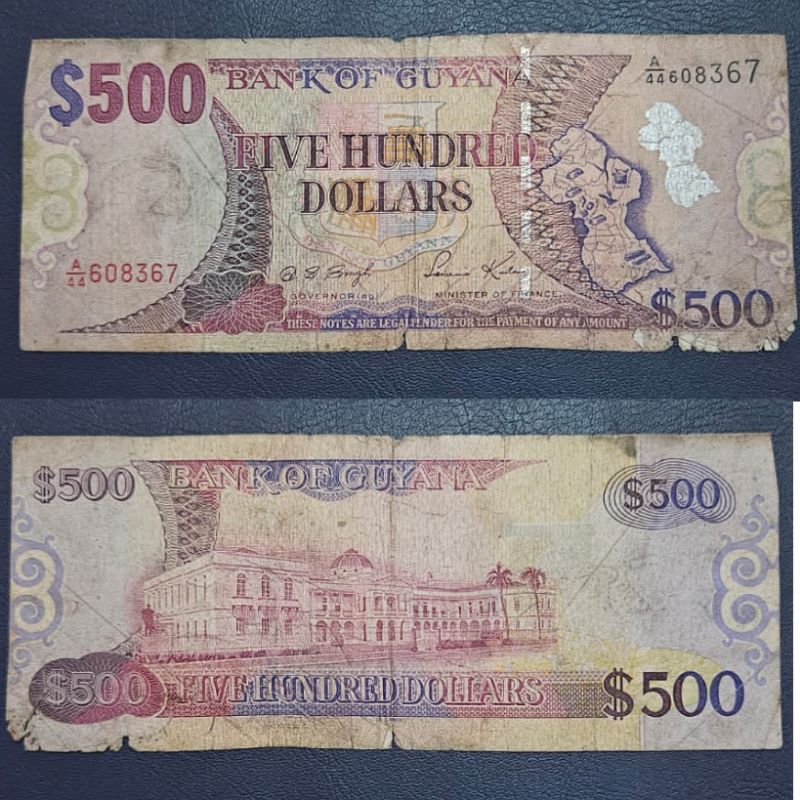 Uang Negara Guyana 500 Dollar Tahun 2006 Kondisi Renyah VF Geripis Dijamin Original 100%
