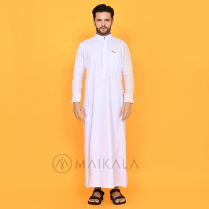Jubah Pria Model Saudi Jubah Modern Slimfit Original Lengan Panjang Berkerah Warna Putih White Poliy