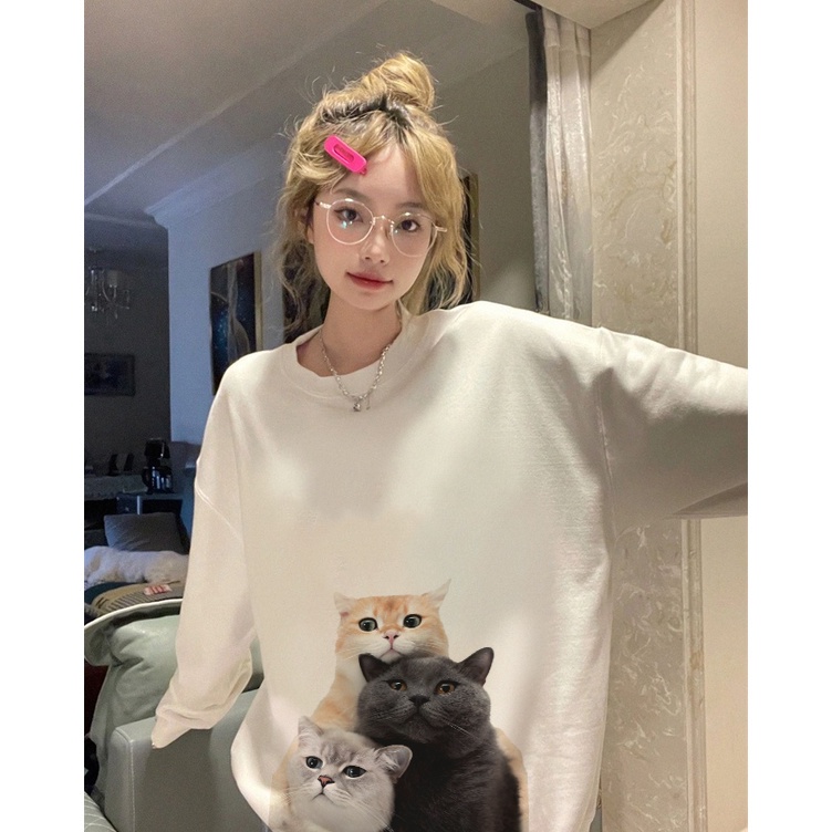 Paling Meriah  Sweater Lengan Panjang Tiga Kucing Korean StyleHoodie OversizeSwiter Wanita