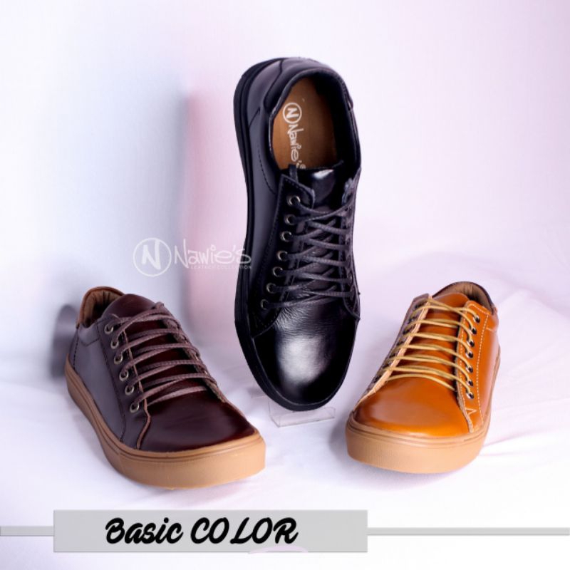 [NAWIES LEATHER] SEPATU SNEAKERS KULIT ASLI - SNEAKERS KULIT MURAH TRENDY CLS05