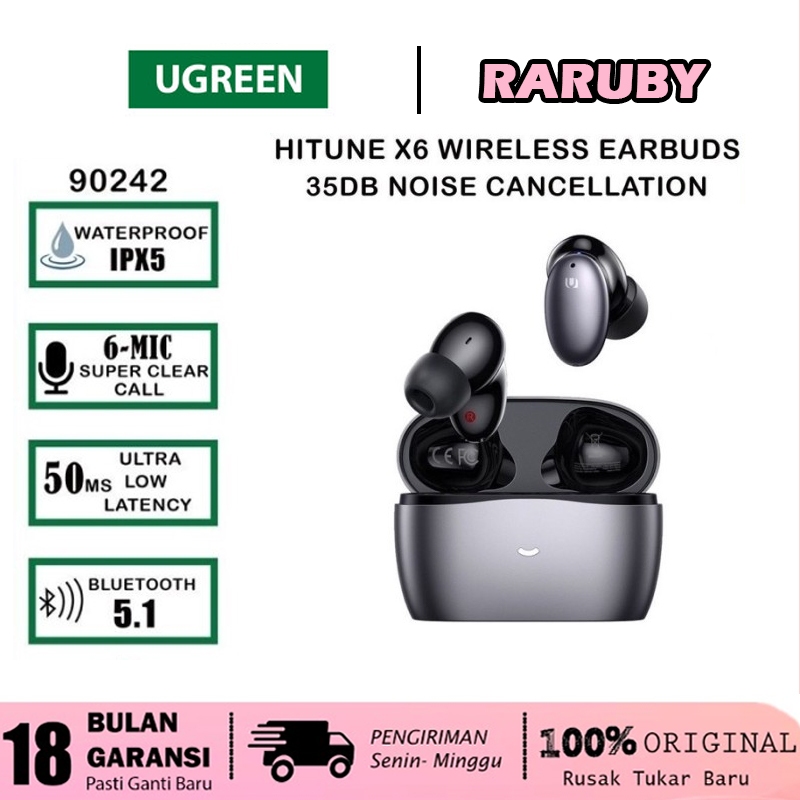 UGREEN Earbuds HiTune TWS ANC Wireless X6 Hybrid Active Noise Cancellation Earphone 90242