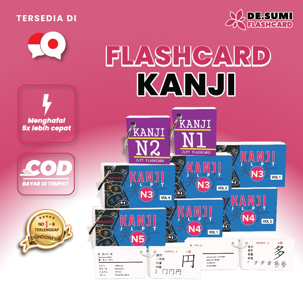 FLASH CARD KARTU KANJI JLPT N5 N4 N3 N2 N1 /NAT-TES/J.TEST KAMUS BAHASA JEPANG BELAJAR