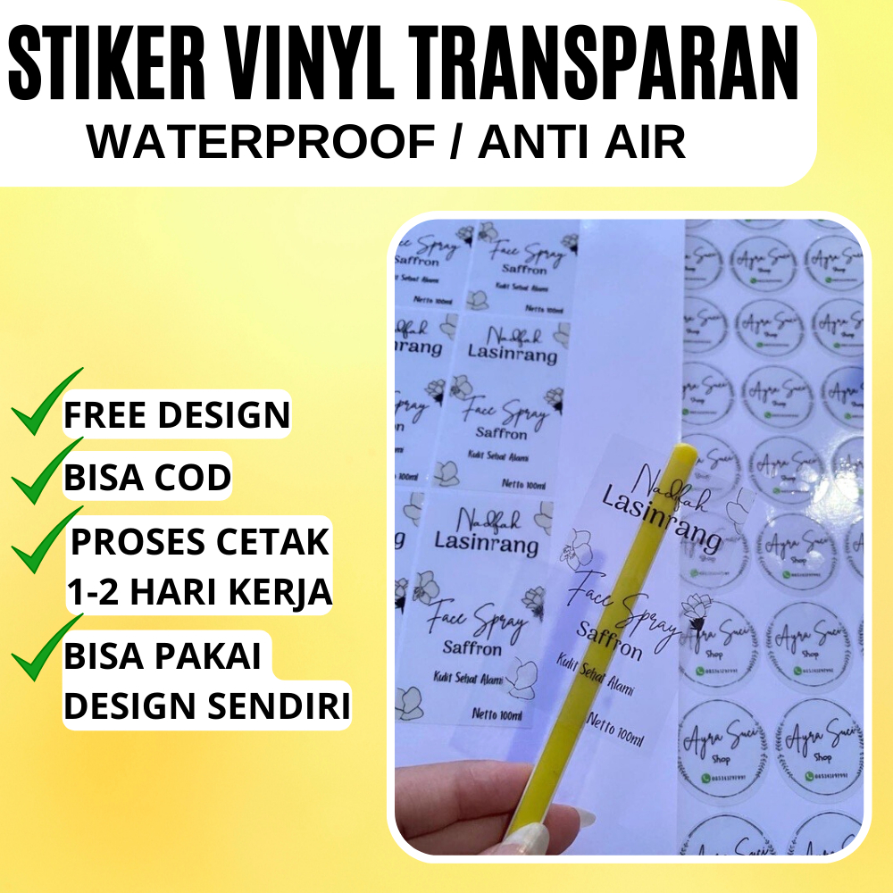 

Cetak Stiker Label TRANSPARAN / Label Kemasan Minuman Botol / Stiker Olshop / Stiker Kemasan Hampers / Stiker Makanan / Anti Air / COD / FREE DESIGN