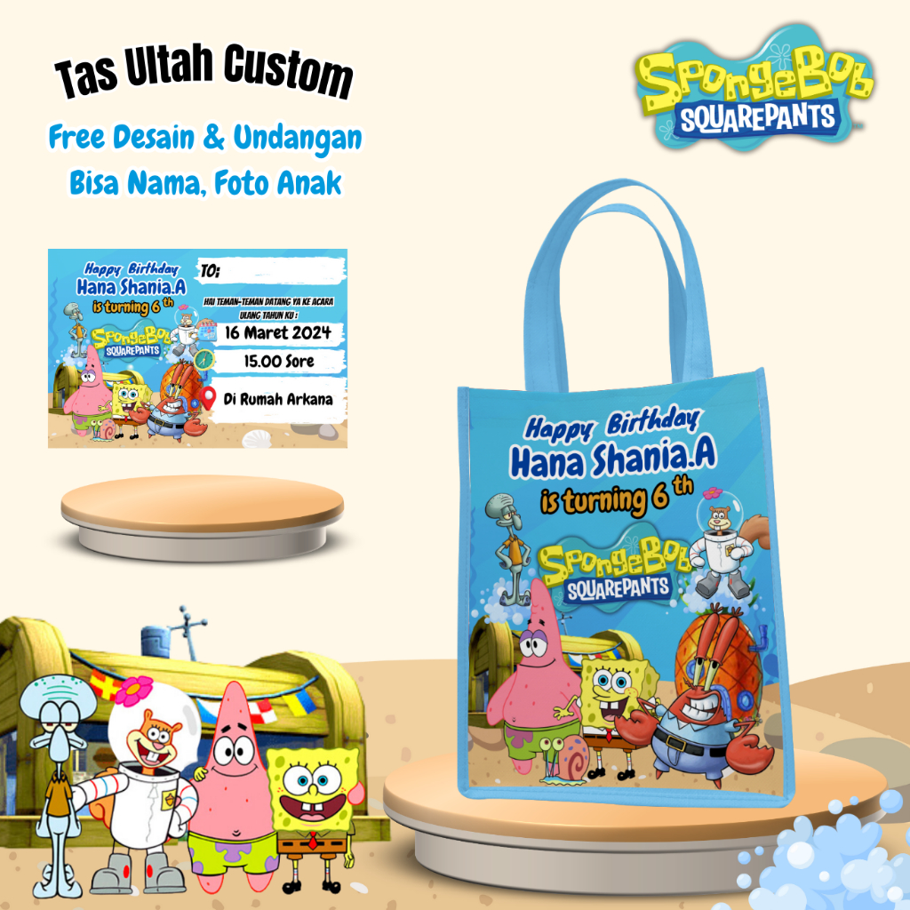 

50 Pcs Tas Free Undangan Anak Cewek Cowok Muat Kfc Snack Karakter Kartun Ukuran 20x25x14