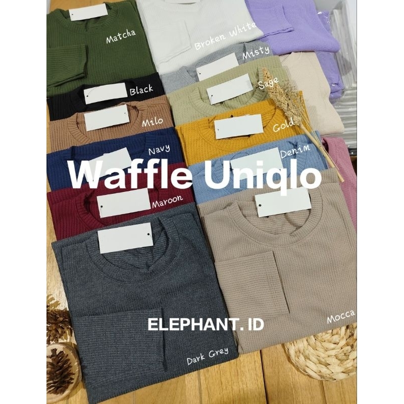 KAOS WAFFLE WAFER LENGAN PANJANG WANITA / BASIC CREWNECK POLOS SWEATSHIRT WAFFEL UNIQLO