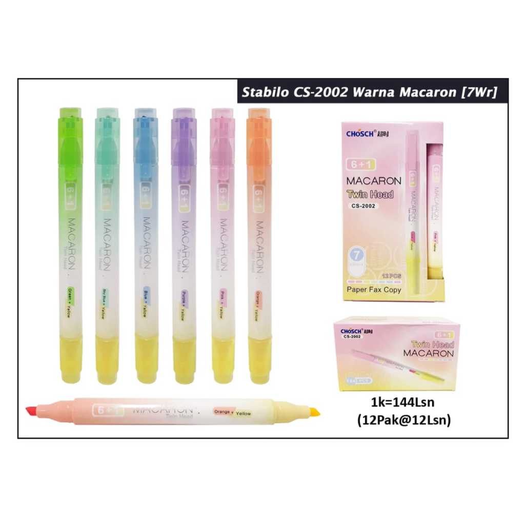 

highlighter chosch dual tip satuan cs h713 / 2001 / 2002 satuan ( warna macaron , neon , pastel)