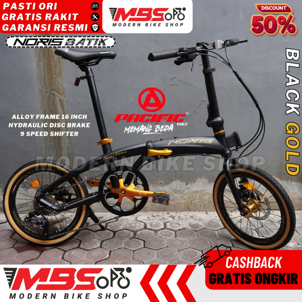 Pacific Noris Batik 16 Inch Sepeda Lipat Alloy Dewasa 9 Speed Pasific