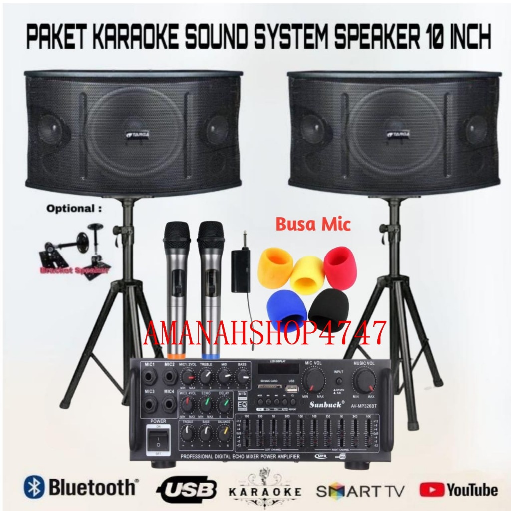 PAKET KARAOKE SOUND SYSTEM SPEAKER 10 INCH AMPLI USB BLUETOOTH MIC KARAOKE RUMAH SIAP PAKAI ( SET 3 