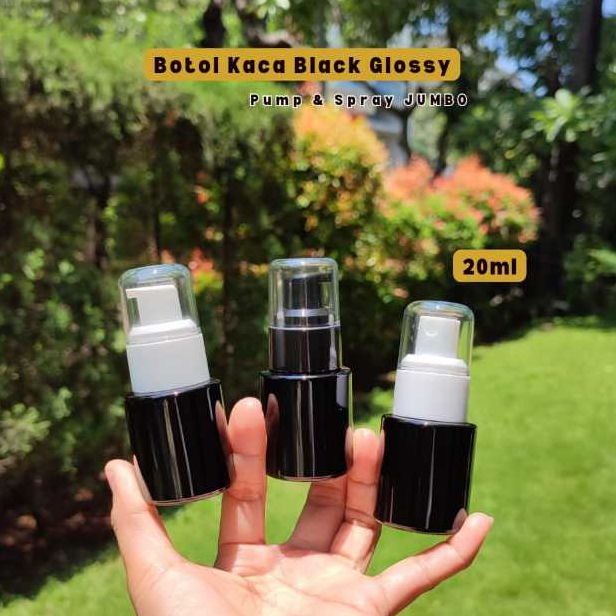 Botol Pump Spray Botol Black Botol Lotion Kaca Black Glossy 20ml Botol Pump Skincare Botol Kaca Seru