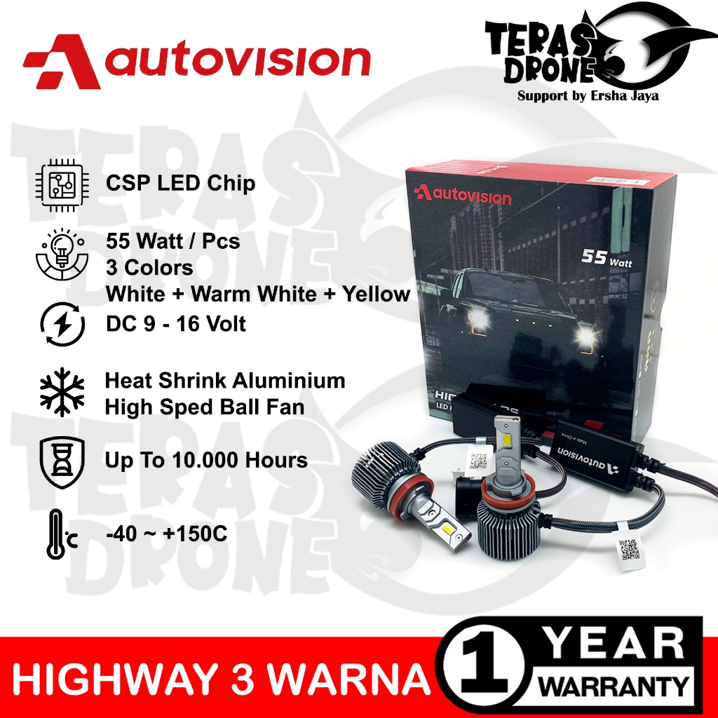 LED Autovision Highway RS H4 H8 H9 H11 H16 HB4 - 55 Watt - LED 3 Warna