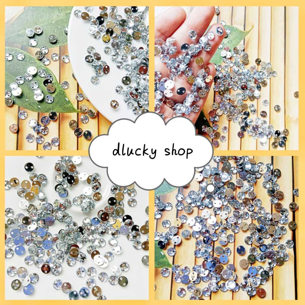 payet diamond kristal akrilik jahit bulat grade B ukuran 6mm size kecil per 20 butir