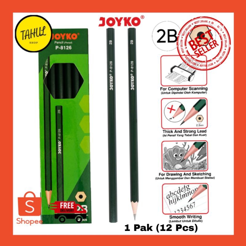 

1 Pak (12 Pcs) !!! Pensil Pencil Joyko P-8126 2B 1 Box 12 Pcs