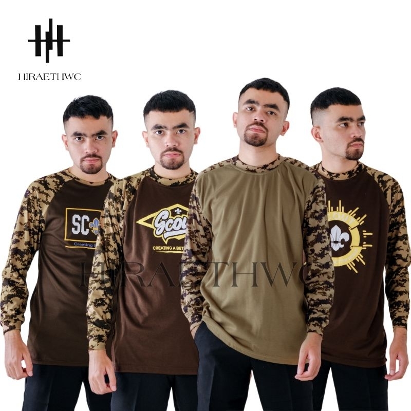 BAJU KAOS LORENG PRAMUKA KATUN SCOUT RAGLAN SABLON BDU LAPANGAN PDL LENGAN PANJANG MURAH