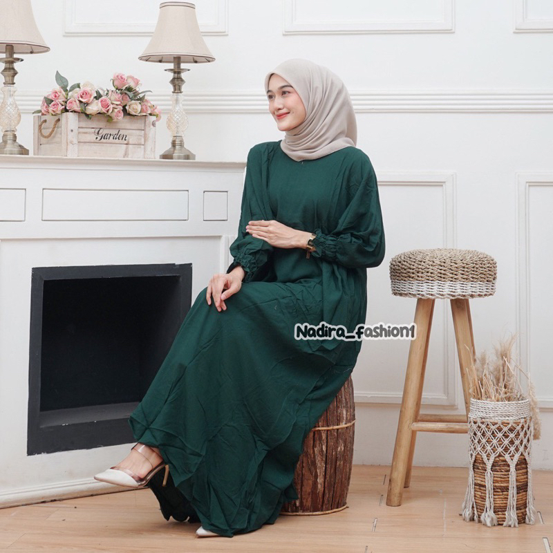 Kaftan Wanita - Daunda Kaftan Size Jumbo XXXXL Motif Daun Lengan Panjang Busui Resleting by Nadira_Fashion / Gamis Rayon Jumbo Kaftan Terbaru-Polos botol