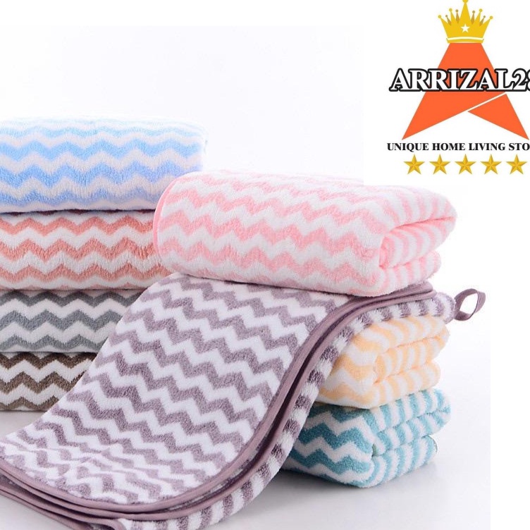 Silahkan Belanja HANDUK MANDI TOWEL ZIGZAG SALUR DEWASA MICROFIBER SUPER LEMBUT