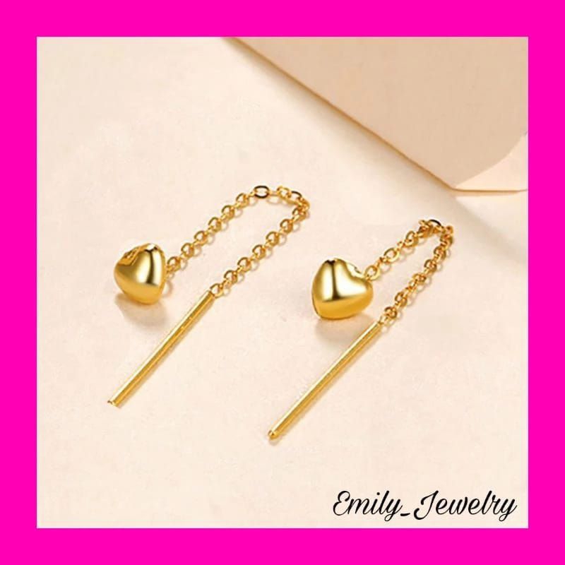 anting titanium tusuk jarum panjang rumbai motif love full