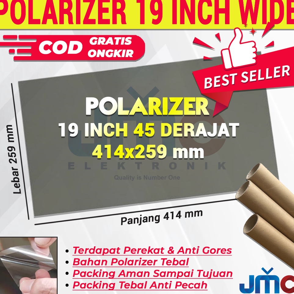 Sqy Polaris lcd 19 inch 45 derajat Plastik polarizer lcd monitor Pc 19inc 414x259mm dimensi wide