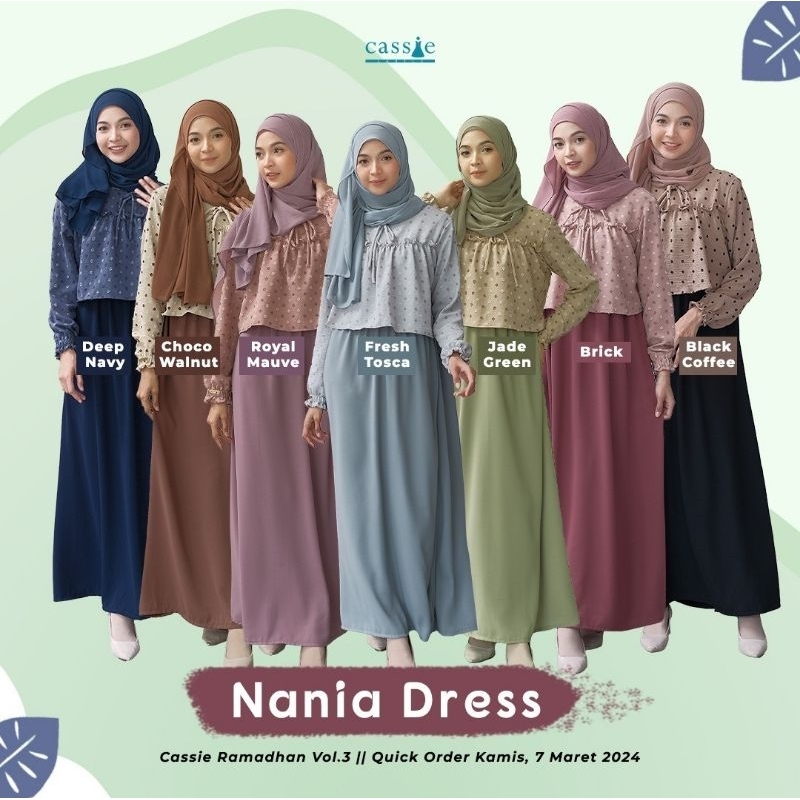 Cassie Gamis Nania Kombinasi Motif Polos & Polkadot Timbul Bukaan Resleting Bahan Uragiri Crinkle & 