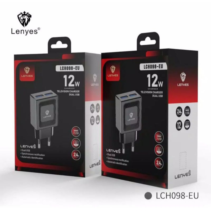 TRAVEL CHARGER 12W LENYES LCH098 2 USB FREE KABEL LIGHTNING 1PCS