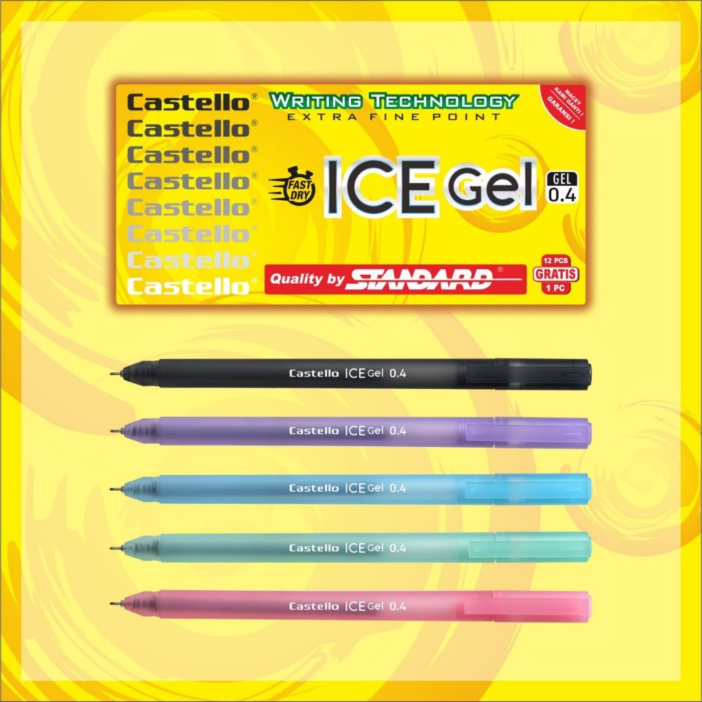 Pulpen Standard Castello ICE GEL 0.4 mm (1 Pack Isi 12 + 1 Pcs) (Pulpen, Pena, Ballpoint)