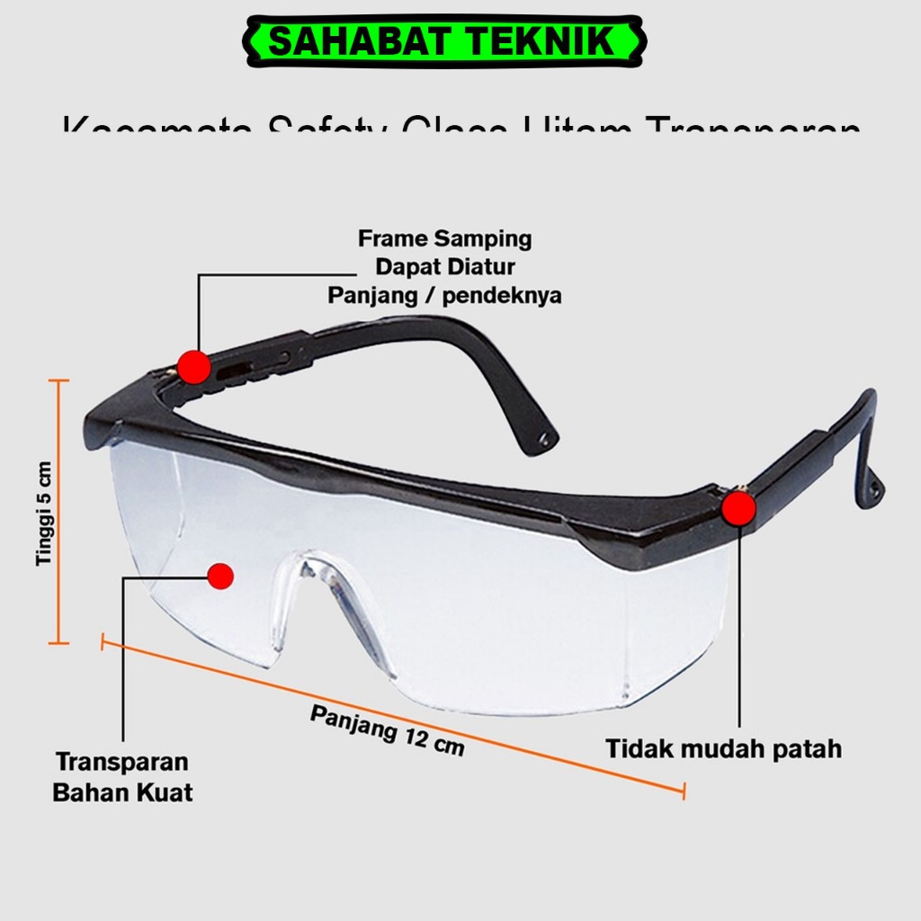 Kacamata Safety Glass Bening Transparan | Kacamata Anti Virus | Anti Debu | Kacamata Kerja Tukang