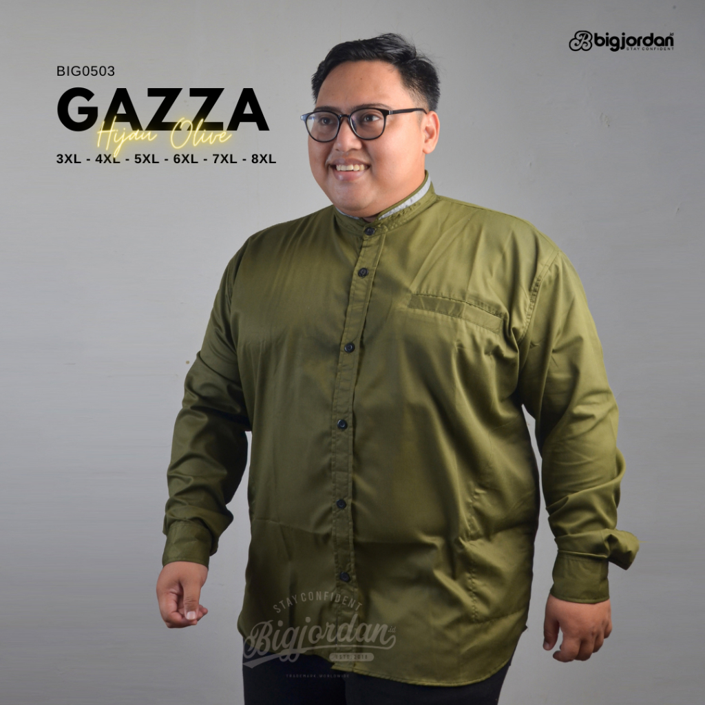 Bigjordan id. GAZZA OLIVE koko lengan panjang polos ukuran jumbo size 3XL-8XL pria oversize