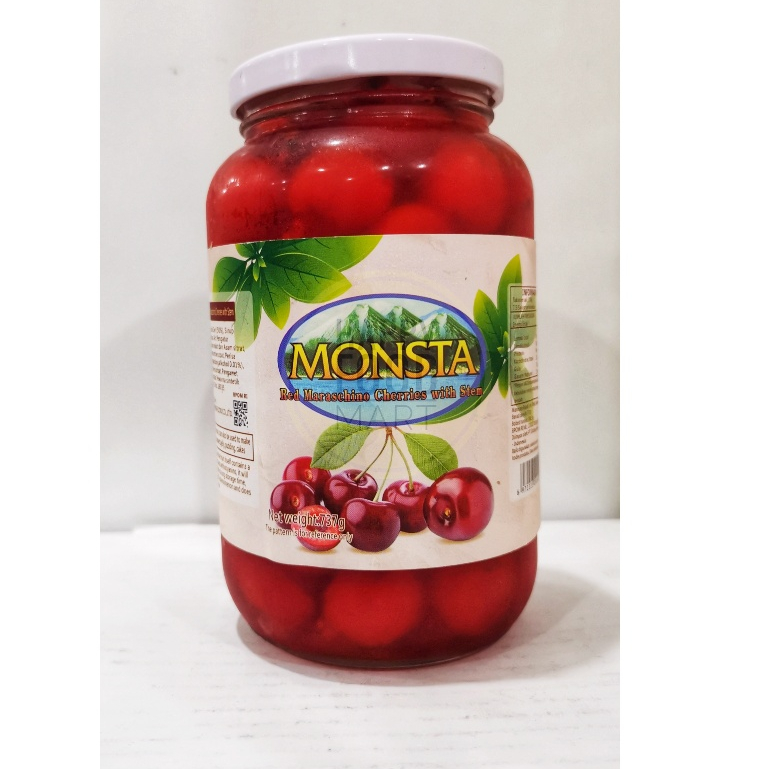 

[BPOM RI] MONSTA RED MARASCHINOS CHERRIES WITH STEM 737 GRAM/MARASCHINO CHERRY/CERI MERAH TANGKAI/DEKORASI KUE BLACKFOREST/MANISAN BUAH CHERI/CERY GLAZE/CHERRI/CHERY BLACK FOREST