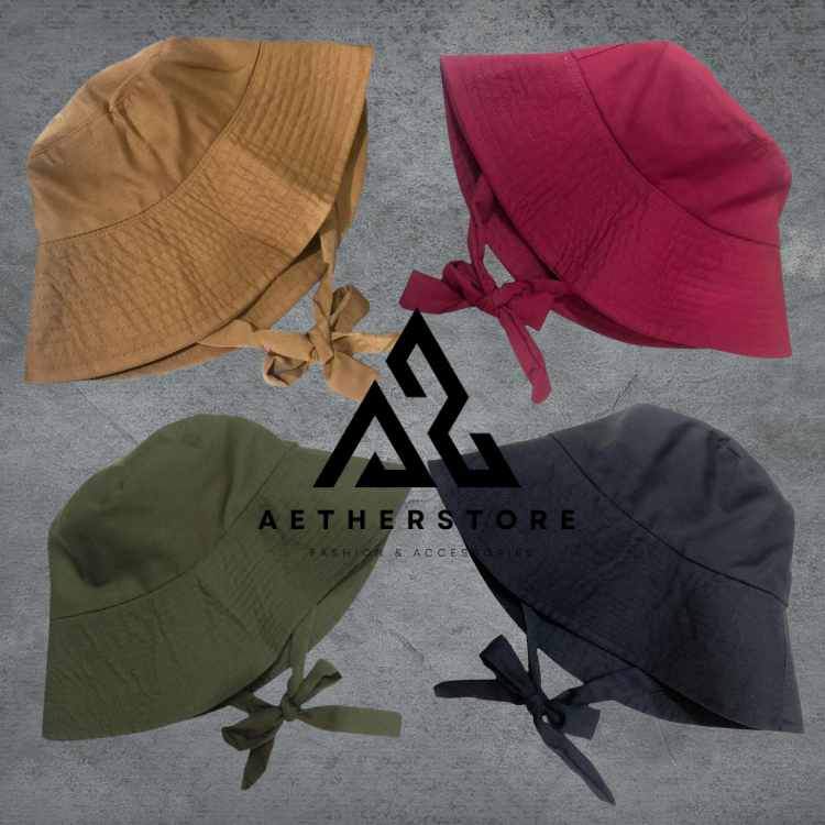 Topi Bucket Hat Dewasa | Bucket Wide Polos Tali Dewasa Perempuan Lucu