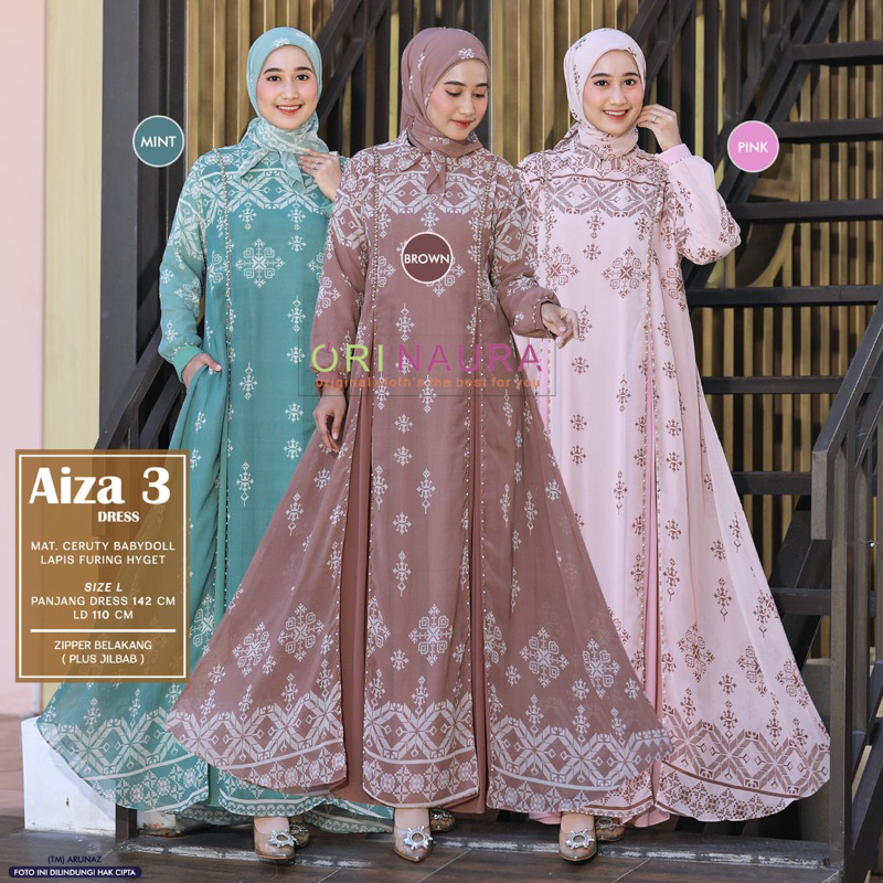 AIZA DRESS #3 Set Plus Hijab Original By Ori Naura