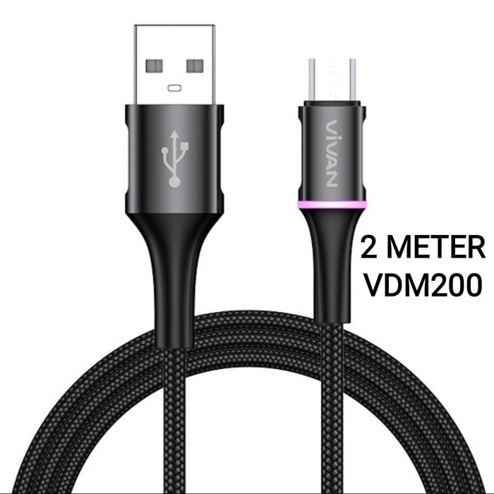 VIVAN VDC200 Type C 3A/ VDL200 iPhone 2,4A VDM200 Micro USB 2,4A /2 Meter data 3A LED Light Quick Charge 200CM &amp; 200CM