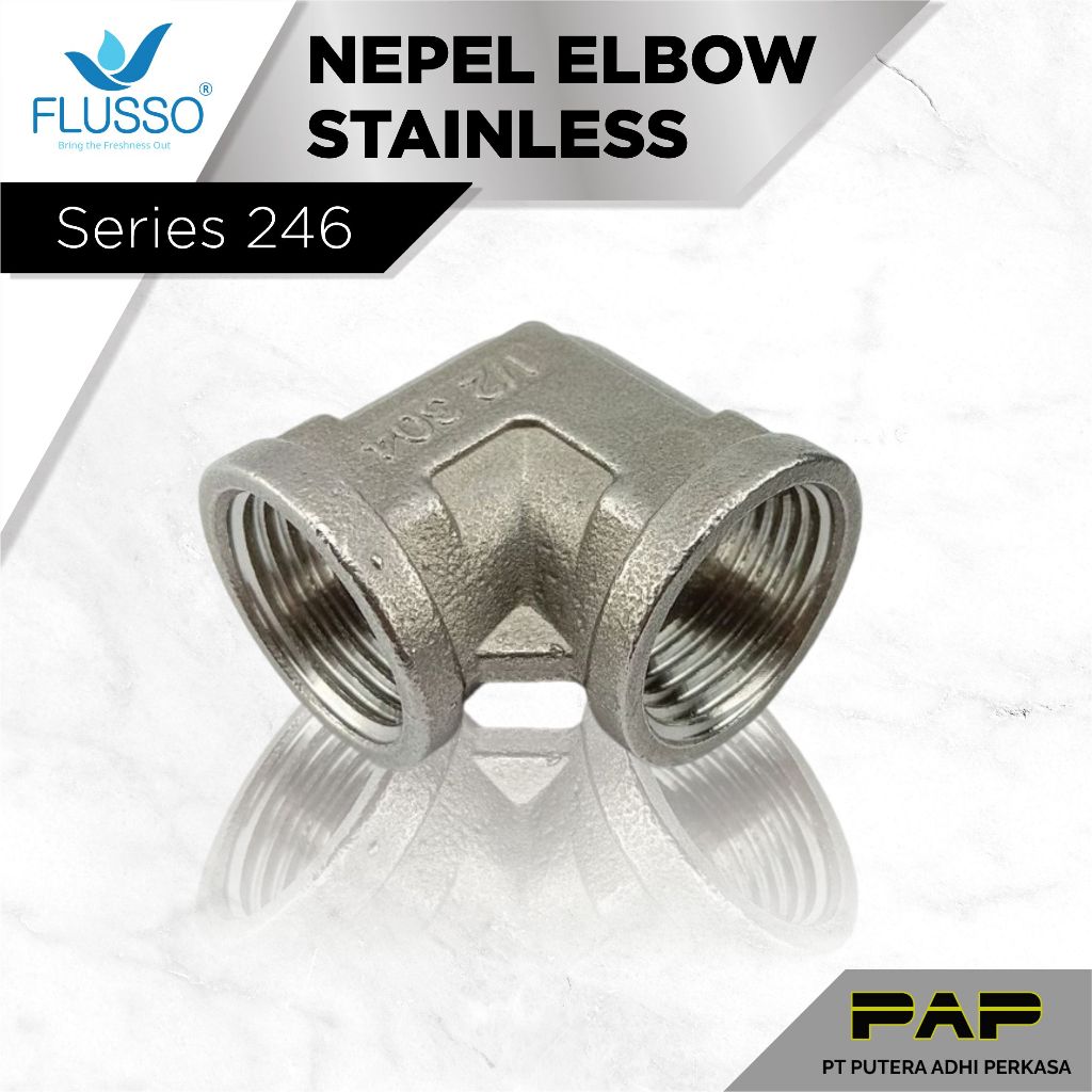 Sambungan Kran Stainless Nepel L Ebow Shower Kloset Keni 1/2 Drat Dalam Flusso 246