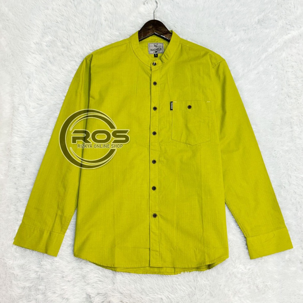 Baju Kemeja Karah Shanghai Kuning Lemon Pria Lengan panjang Slimfit Premium Bahan Katun Cigaret Terb