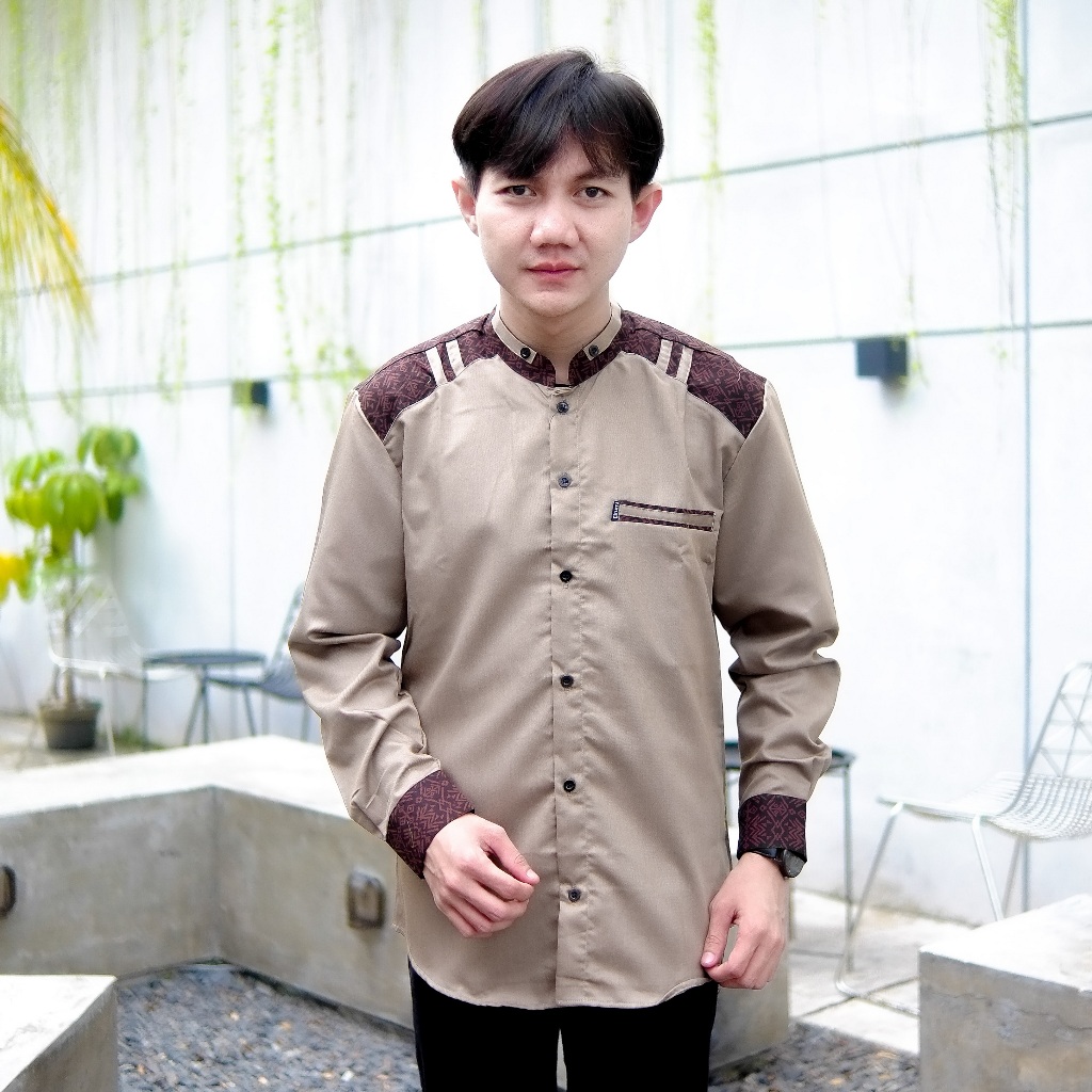EL Rumi | Baju Koko Pria Lengan Panjang Kombinasi Batik