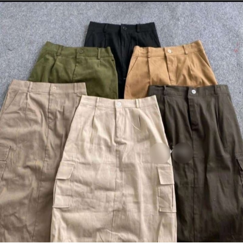 Rok Belah Cargo Panjang / Rok Remaja / Rok AllSize / Rok Lebaran / Rok Hang Out