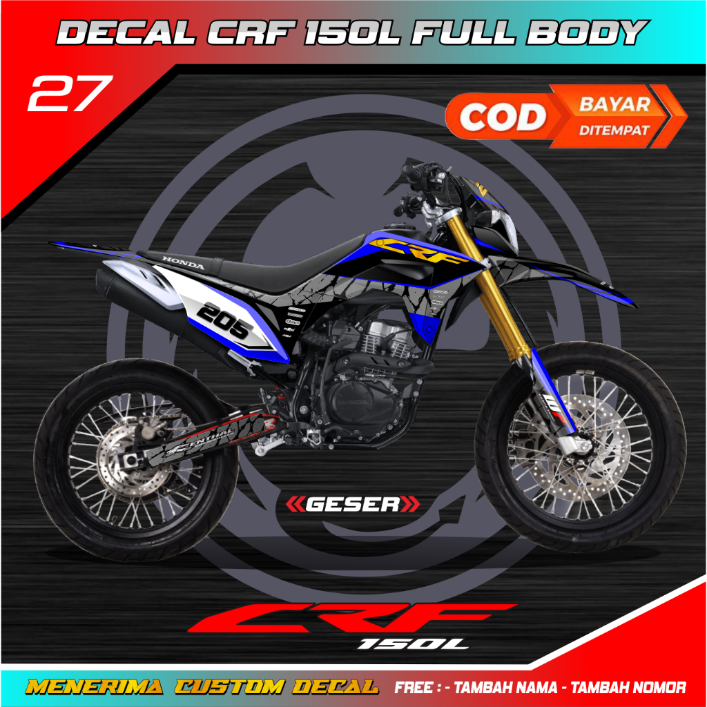 Sticker Dekal Crf 150 L Full Body Supermoto Biru