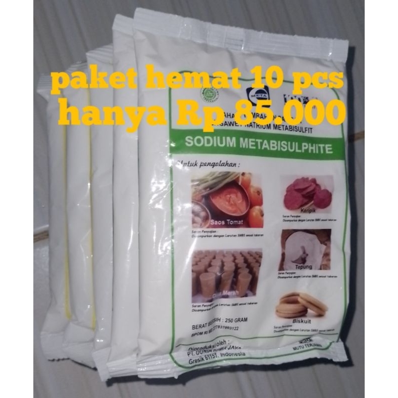 

PAKET HEMAT 10 PCS SODIUM METABISULPHITE 250g bahan tambahan pangan
