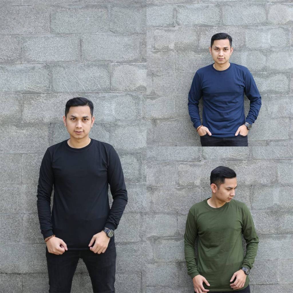 Kaos Lengan Panjang Polos Pria - Kaos Long Sleeve Polos Pria Bahan Cotton Combed 24