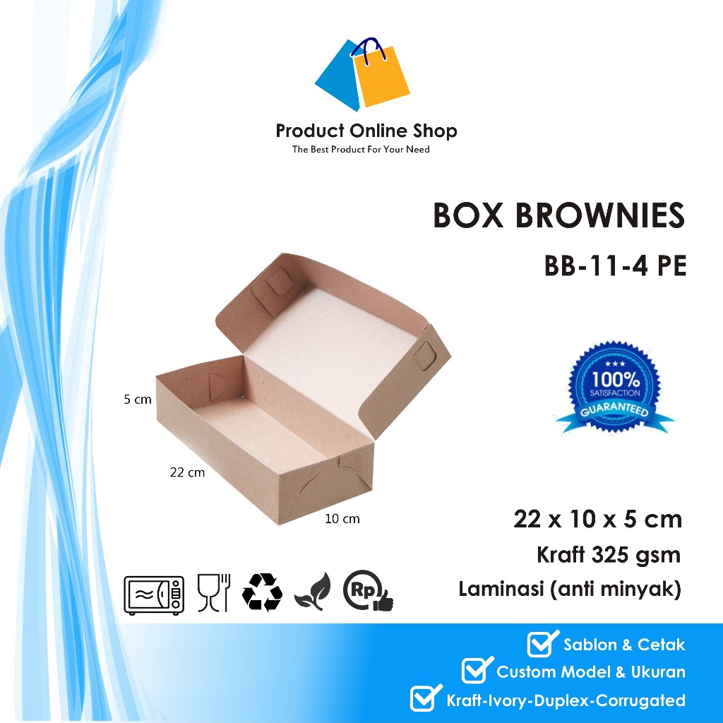 

BOX /DUS/DOS/KOTAK KUE/ROTI/BROWNIES/NUGGET uk.22x10x5cm KRAFT 325 gsm LAMINASI