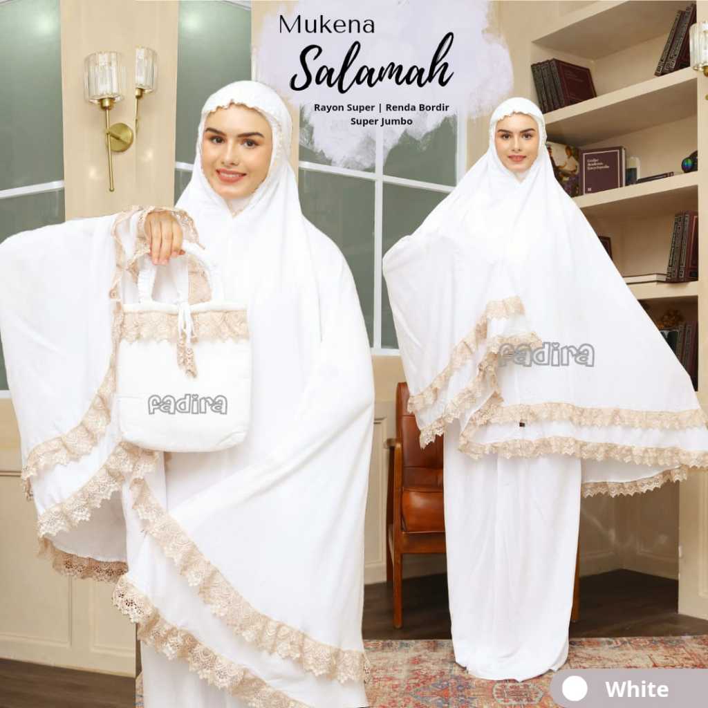 Mukena Salamah / Mukena Jumbo Putih / Mukena Dewasa Jumbo / Mukena Renda by Fadira