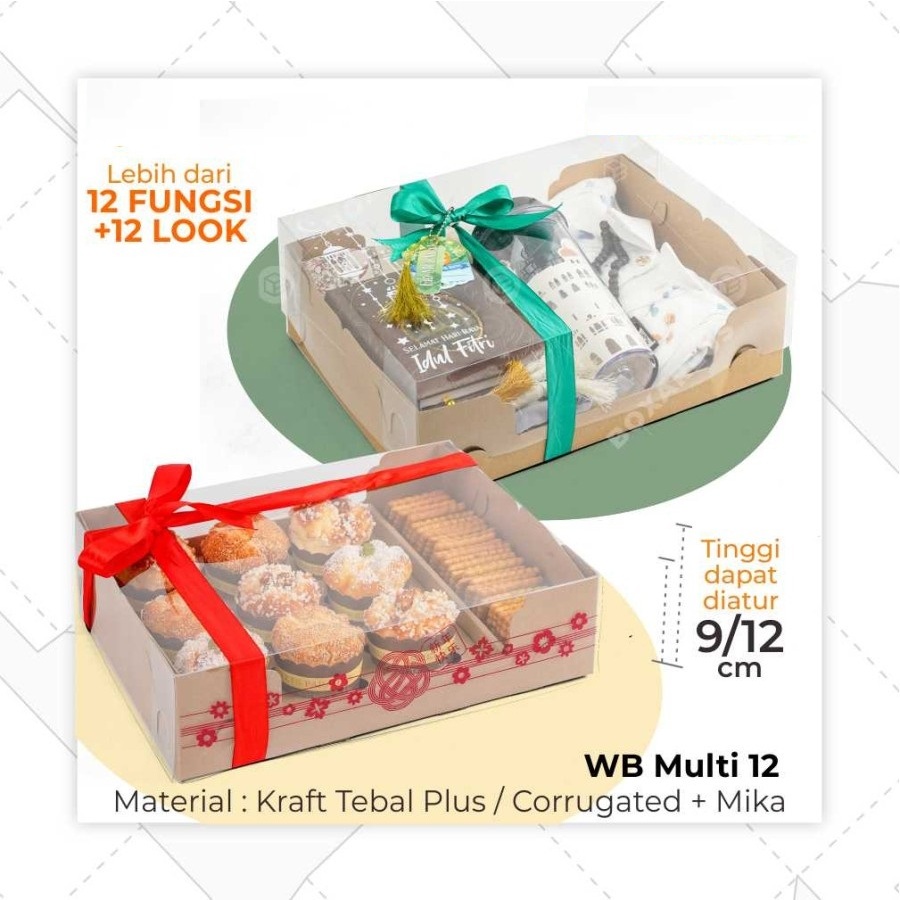 

WB Multi12 Brown Kraft, Mika EID, Sekat Vertikal Idul Fitri / dus kue kotak kue / dus puding kotak puding bersekat