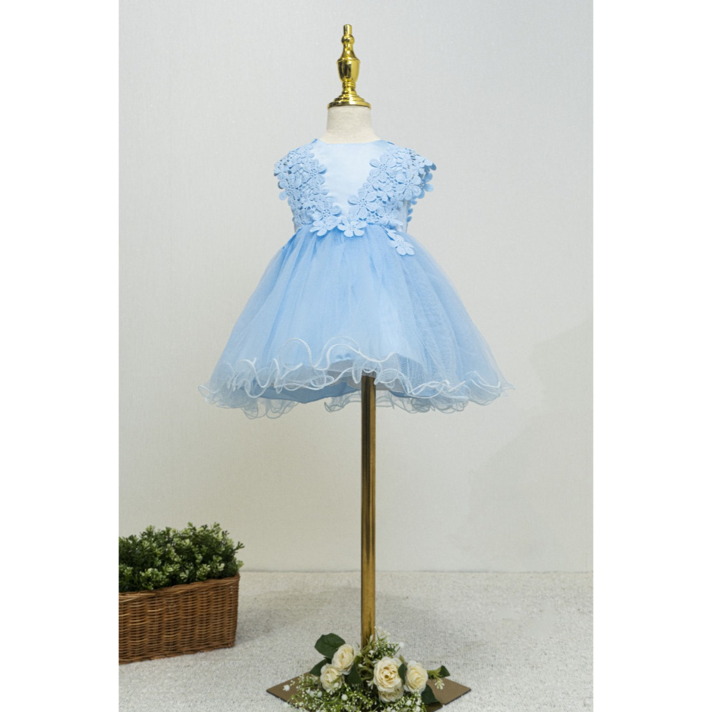 Fergori Dress Pesta anak perempuan Tile bordir bunga + bando BH601