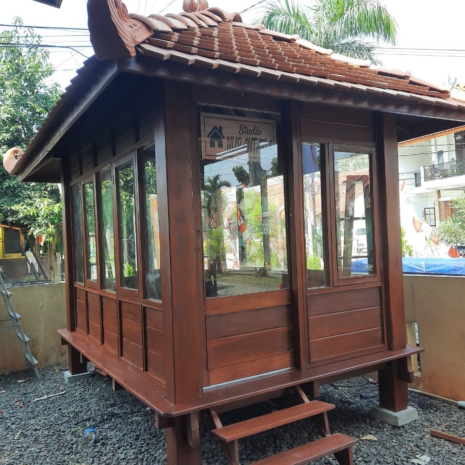 Gasebo Model Dinding Kayu Kelapa | Rumah Joglo Atap Genteng | Saung Taman Ukuran 2x3 Meter