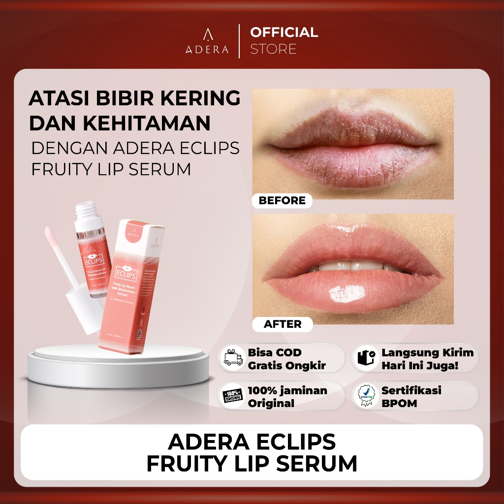.Adera Serum Bibir Hitam, Kering, Pecah Jadi Pink Merah Alami Permanen Pria Wanita Sudah BPOM HALAL