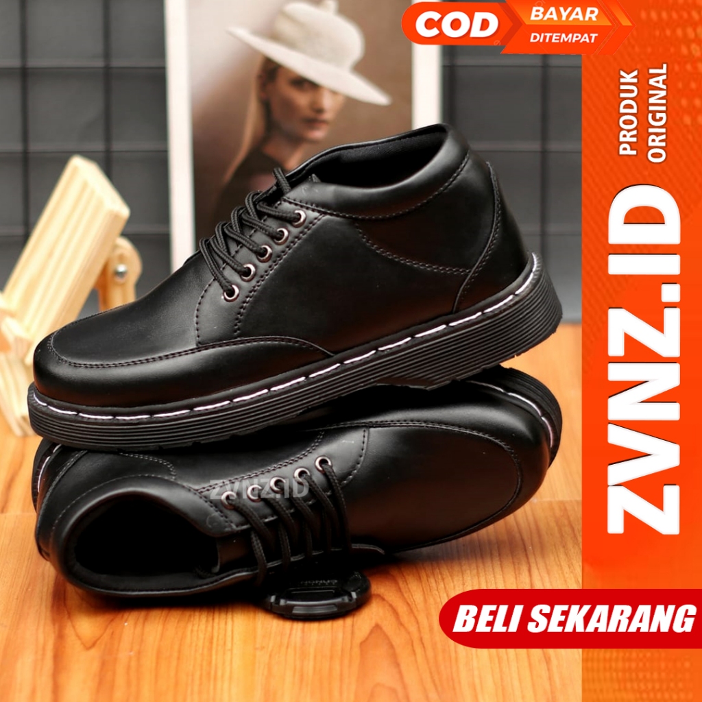 ZVN Hugo Sepatu Docmart Pria Hitam Tinggi Formal Pantofel Kerja Casual